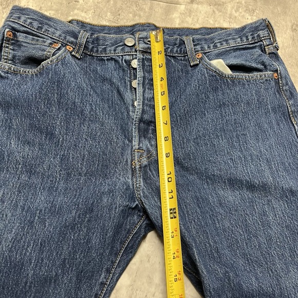 Levis 501 Jeans Mens 36x32 Straight Dark Wash Blue Button Fly Denim - Picture 5 of 10